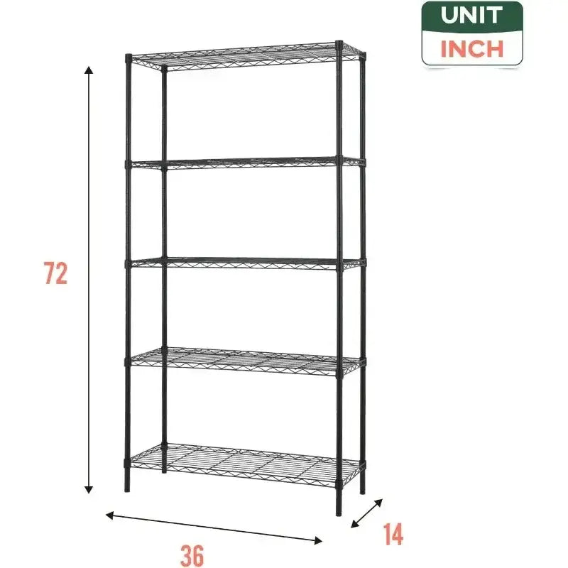 14" D×36" W×72" H Wire Shelving Unit Commercial Metal Shelf with 5 Tier Adjustable Layer Rack Strong Steel for Restaurant Garage