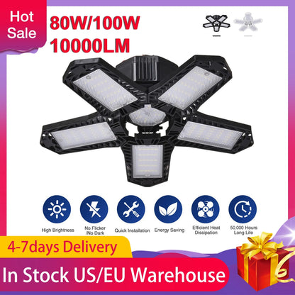 80W/100W Garage Light Deformable Foldable Garage Ceiling Lamp