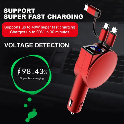 100W 3 IN 1 Retractable Car Charger USB Type C Cable