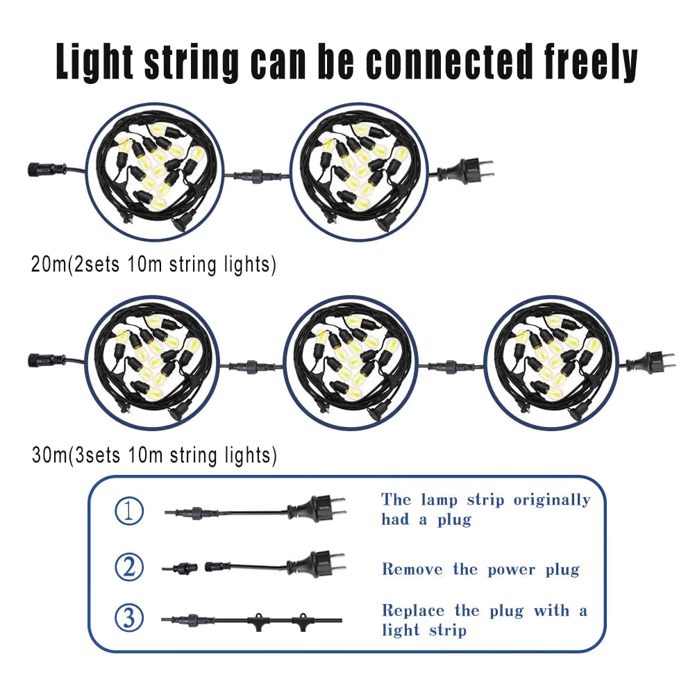 10m 20m 30m Commercial Grade Waterproof Outdoor LED String Lights