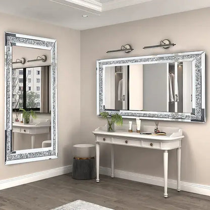 LUVODI Large Silver Sparkly Crystal Rhinestone Diamond Frameless Vanity Mirrors Wall Mounted Dressing Mirror for Home/Hotel